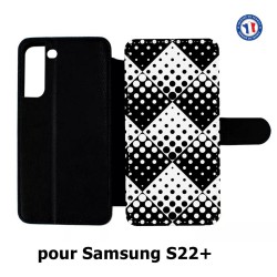 Etui cuir pour Samsung Galaxy S22 Plus motif géométrique pattern noir et blanc - ronds carrés noirs blancs
