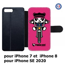 Etui cuir pour iPhone 7/8 et iPhone SE 2020 PANDA BOO© Moto Biker - coque humour