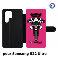 Etui cuir pour Samsung Galaxy S22 Ultra PANDA BOO© Moto Biker - coque humour
