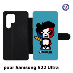 Etui cuir pour Samsung Galaxy S22 Ultra PANDA BOO© Français béret baguette - coque humour