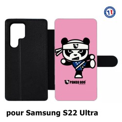 Etui cuir pour Samsung Galaxy S22 Ultra PANDA BOO© Ninja Kung Fu Samouraï - coque humour