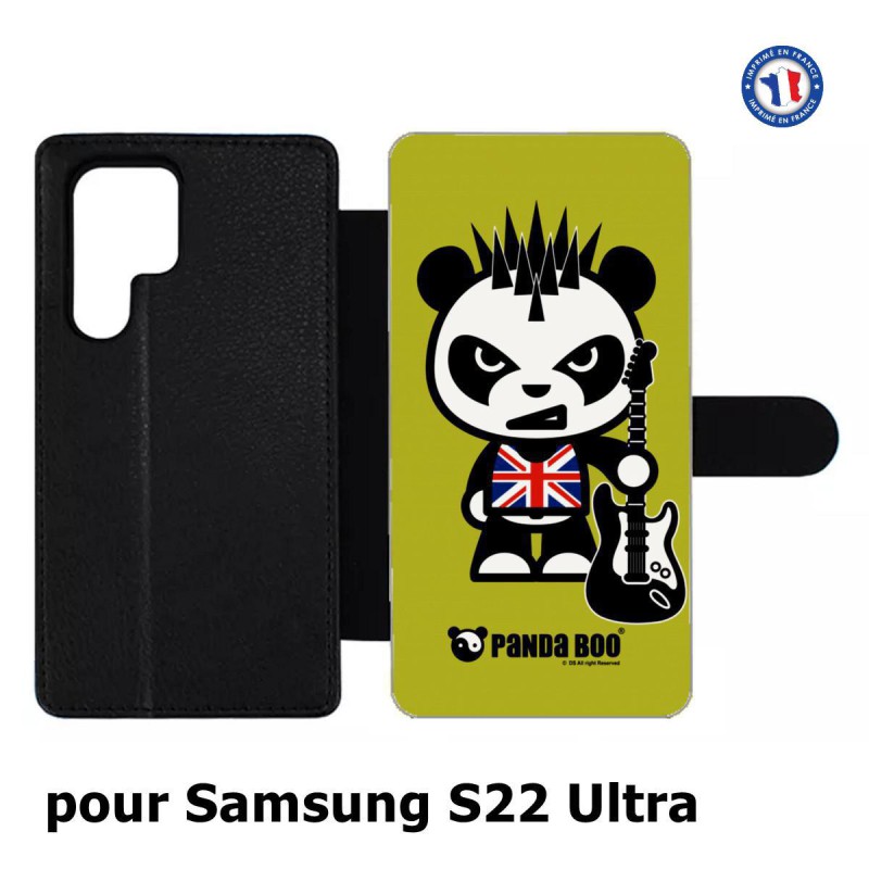 Etui cuir pour Samsung Galaxy S22 Ultra PANDA BOO© Punk Musique Guitare - coque humour
