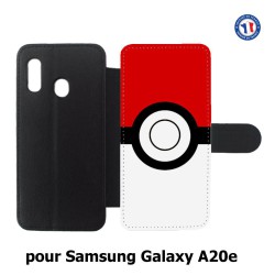 Etui cuir pour Samsung Galaxy A20e rond noir sur fond rouge et blanc