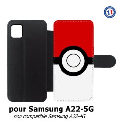 Etui cuir pour Samsung Galaxy A22 - 5G rond noir sur fond rouge et blanc