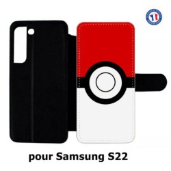 Etui cuir pour Samsung Galaxy S22 rond noir sur fond rouge et blanc