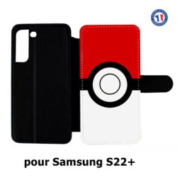 Etui cuir pour Samsung Galaxy S22 Plus rond noir sur fond rouge et blanc