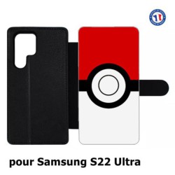 Etui cuir pour Samsung Galaxy S22 Ultra rond noir sur fond rouge et blanc
