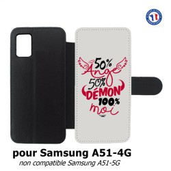 Etui cuir pour Samsung Galaxy A51 - 4G ProseCafé© coque Humour : 50% Ange 50% Démon 100% moi