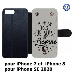 Etui cuir pour iPhone 7/8 et iPhone SE 2020 ProseCafé© coque Humour : Je m'en fous