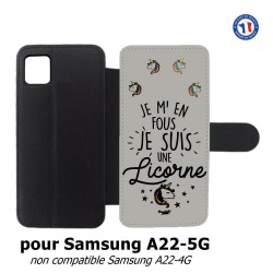 Etui cuir pour Samsung Galaxy A22 - 5G ProseCafé© coque Humour : Je m'en fous