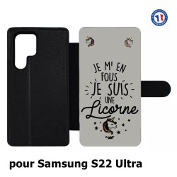Etui cuir pour Samsung Galaxy S22 Ultra ProseCafé© coque Humour : Je m'en fous