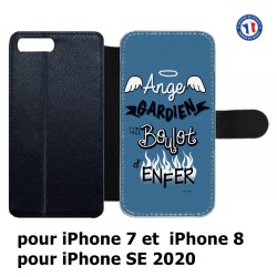 Etui cuir pour iPhone 7/8 et iPhone SE 2020 ProseCafé© coque Humour : Ange gardien un boulot d'enfer