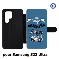 Etui cuir pour Samsung Galaxy S22 Ultra ProseCafé© coque Humour : Ange gardien un boulot d'enfer