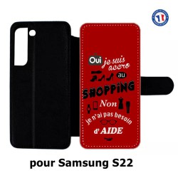 Etui cuir pour Samsung Galaxy S22 ProseCafé© coque Humour : OUI je suis accro au Shopping