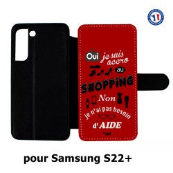 Etui cuir pour Samsung Galaxy S22 Plus ProseCafé© coque Humour : OUI je suis accro au Shopping