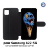 Etui cuir pour Samsung Galaxy A22 - 5G Ice Skull - Crâne Glace - Cône Crâne - skull art