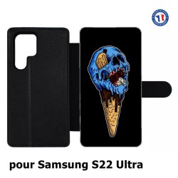 Etui cuir pour Samsung Galaxy S22 Ultra Ice Skull - Crâne Glace - Cône Crâne - skull art