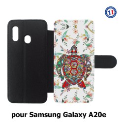 Etui cuir pour Samsung Galaxy A20e Tortue art floral