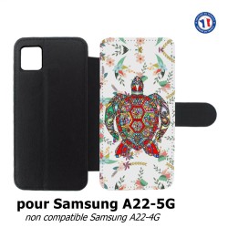 Etui cuir pour Samsung Galaxy A22 - 5G Tortue art floral