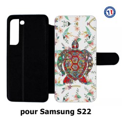 Etui cuir pour Samsung Galaxy S22 Tortue art floral