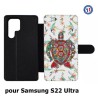Etui cuir pour Samsung Galaxy S22 Ultra Tortue art floral