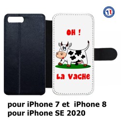 Etui cuir pour iPhone 7/8 et iPhone SE 2020 Oh la vache - coque humoristique