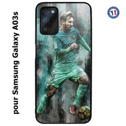 Coque pour Samsung Galaxy A03s Lionel Messi FC Barcelone Foot vert-rouge-jaune