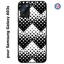 Coque pour Samsung Galaxy A03s motif géométrique pattern noir et blanc - ronds carrés noirs blancs