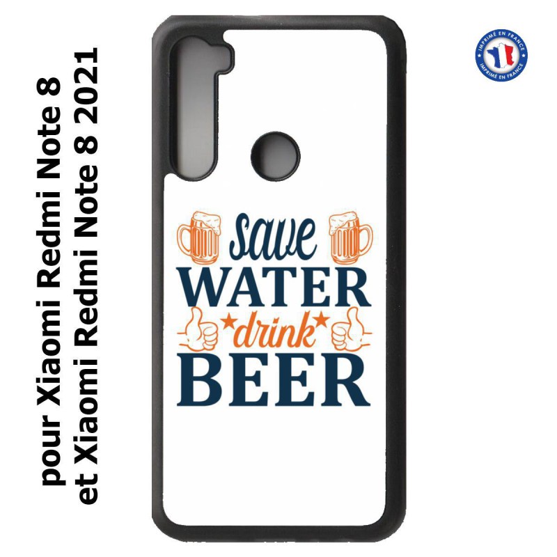 Coque pour Xiaomi Redmi Note 8 et Note 8 2021 Save Water Drink Beer Humour Bière