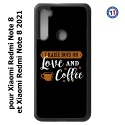 Coque pour Xiaomi Redmi Note 8 et Note 8 2021 I raise boys on Love and Coffee - coque café