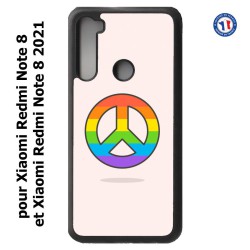 Coque pour Xiaomi Redmi Note 8 et Note 8 2021 Peace and Love LGBT - couleur arc en ciel