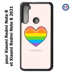 Coque pour Xiaomi Redmi Note 8 et Note 8 2021 Rainbow hearth LGBT - couleur arc en ciel Coeur LGBT