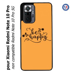 Coque pour Xiaomi Redmi Note 10 PRO Be Happy sur fond orange - Soyez heureux - Sois heureuse - citation