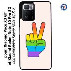 Coque pour Xiaomi Redmi Note 10 PRO 5G Rainbow Peace LGBT - couleur arc en ciel Main Victoire Paix LGBT
