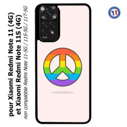 Coque pour Xiaomi Redmi Note 11 (4G) et Note 11S (4G) Peace and Love LGBT - couleur arc en ciel