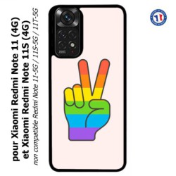 Coque pour Xiaomi Redmi Note 11 (4G) et Note 11S (4G) Rainbow Peace LGBT - couleur arc en ciel Main Victoire Paix LGBT