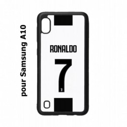 Coque noire pour Samsung Galaxy A10 Ronaldo CR7 Juventus Foot numéro 7 fond blanc