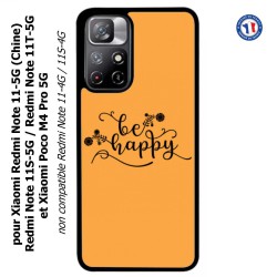 Coque pour Xiaomi Poco M4 Pro 5G Be Happy sur fond orange - Soyez heureux - Sois heureuse - citation