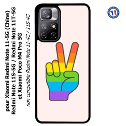 Coque pour Xiaomi Poco M4 Pro 5G Rainbow Peace LGBT - couleur arc en ciel Main Victoire Paix LGBT