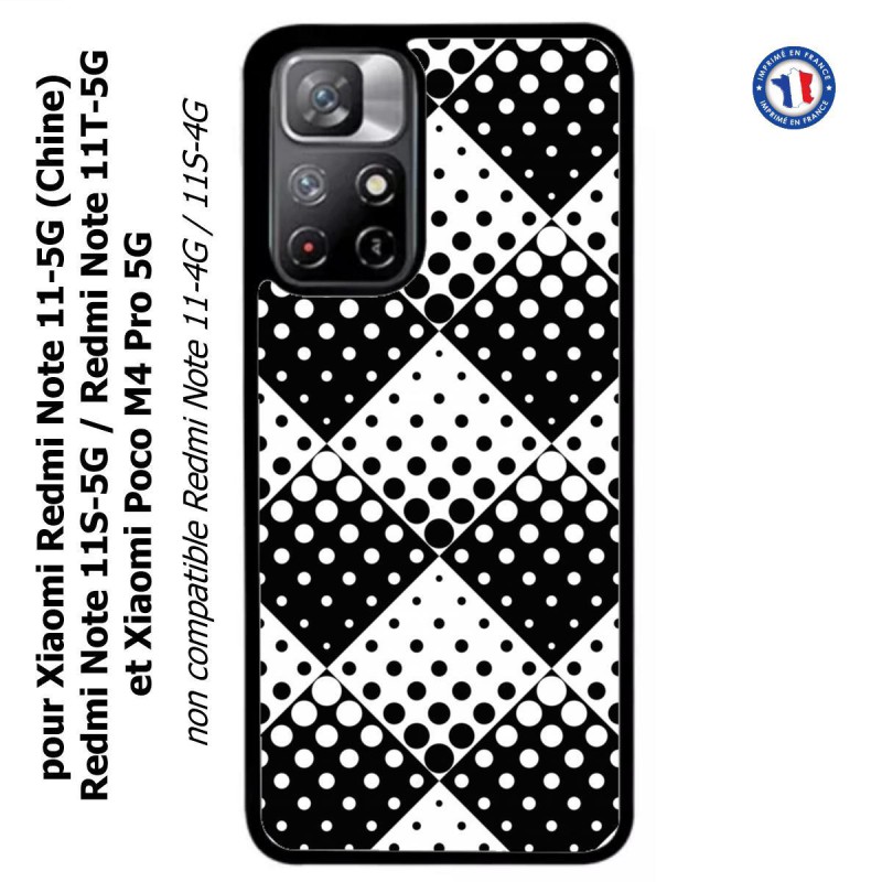 Coque pour Xiaomi Poco M4 Pro 5G motif géométrique pattern noir et blanc - ronds carrés noirs blancs