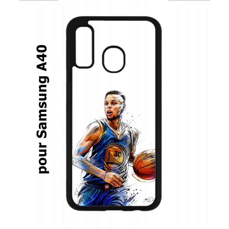 Coque noire pour Samsung Galaxy A40 Stephen Curry Golden State Warriors dribble Basket
