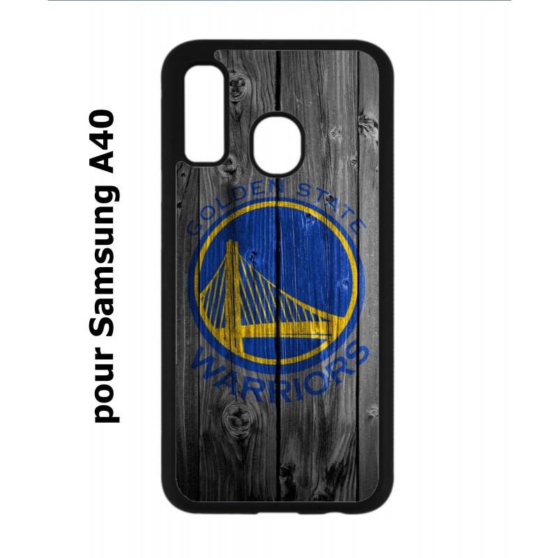 Coque noire pour Samsung Galaxy A40 Stephen Curry emblème Golden State Warriors Basket fond bois