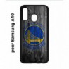 Coque noire pour Samsung Galaxy A40 Stephen Curry emblème Golden State Warriors Basket fond bois
