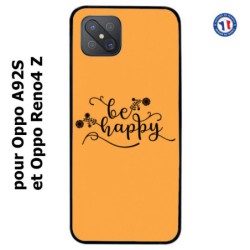 Coque pour Oppo A92S Be Happy sur fond orange - Soyez heureux - Sois heureuse - citation