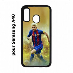 Coque noire pour Samsung Galaxy A40 Lionel Messi FC Barcelone Foot fond jaune