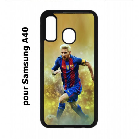 Coque noire pour Samsung Galaxy A40 Lionel Messi FC Barcelone Foot fond jaune