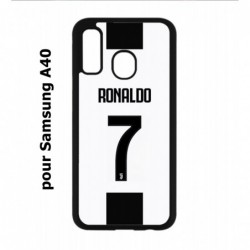 Coque noire pour Samsung Galaxy A40 Ronaldo CR7 Juventus Foot numéro 7 fond blanc