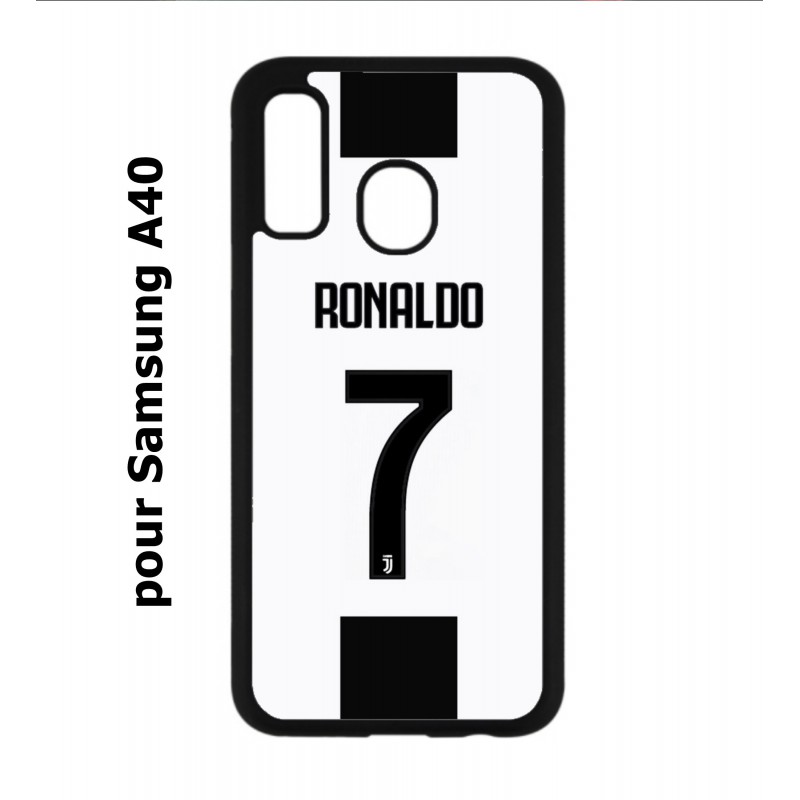 Coque noire pour Samsung Galaxy A40 Ronaldo CR7 Juventus Foot numéro 7 fond blanc
