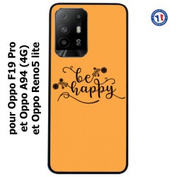 Coque pour Oppo A94 (4G) Be Happy sur fond orange - Soyez heureux - Sois heureuse - citation