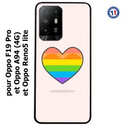 Coque pour Oppo F19 Pro Rainbow hearth LGBT - couleur arc en ciel Coeur LGBT